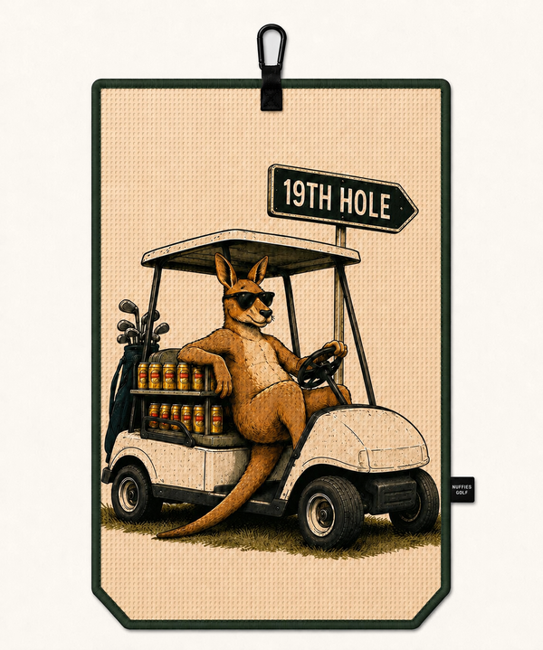 19th Hole magnetic golf towel by Nuffies Golf